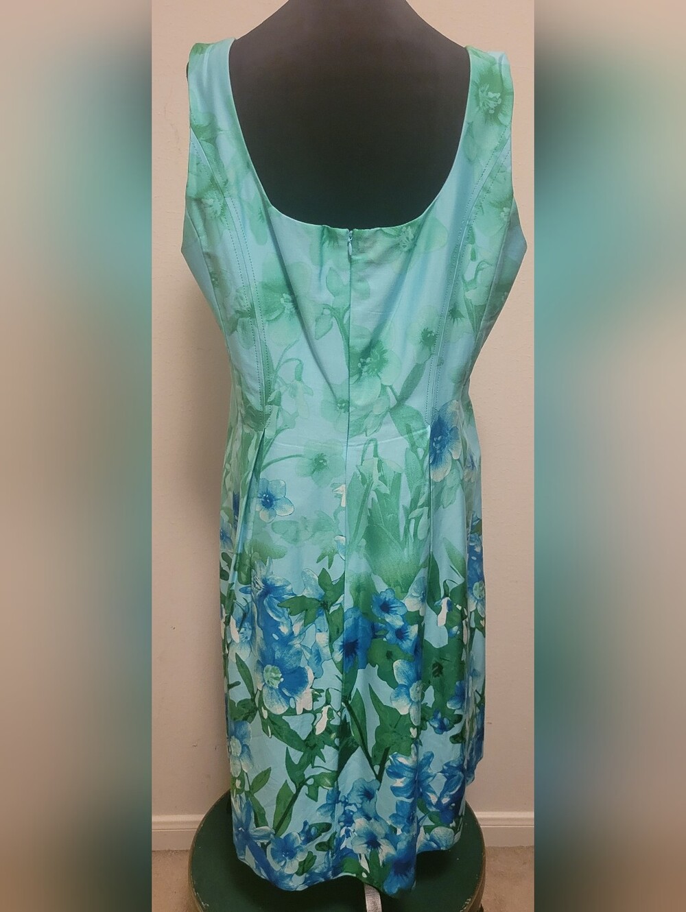 Nine West Aqua Blue & Green Floral Scoop-Back Slip Dress